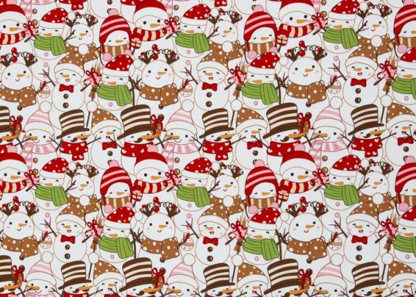Holly Weihnachtsstoff, Sweatstoff mit Schneemännern in ecru von Swafing